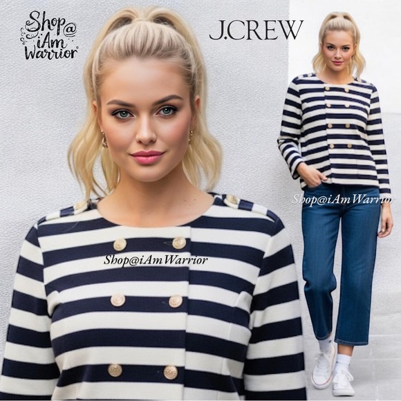 J.Crew navy/cream striped sailor double breasted knit jacket *shop@iamwarrior - Picture 1 of 12